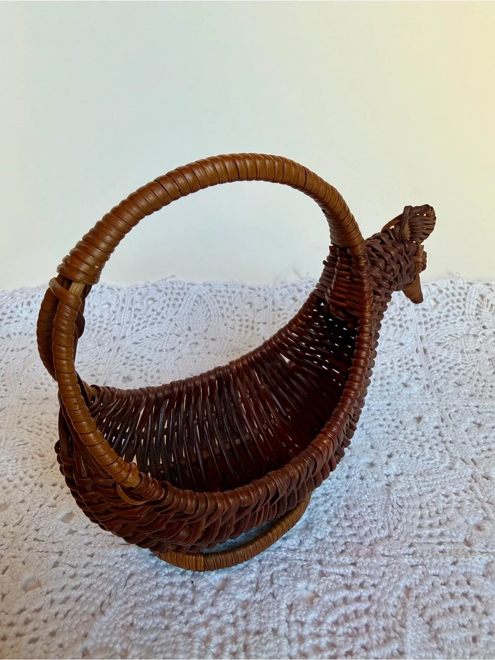 Vintage Handwoven Wicker Chicken Basket Rustic Farmhouse Easter Egg Decor